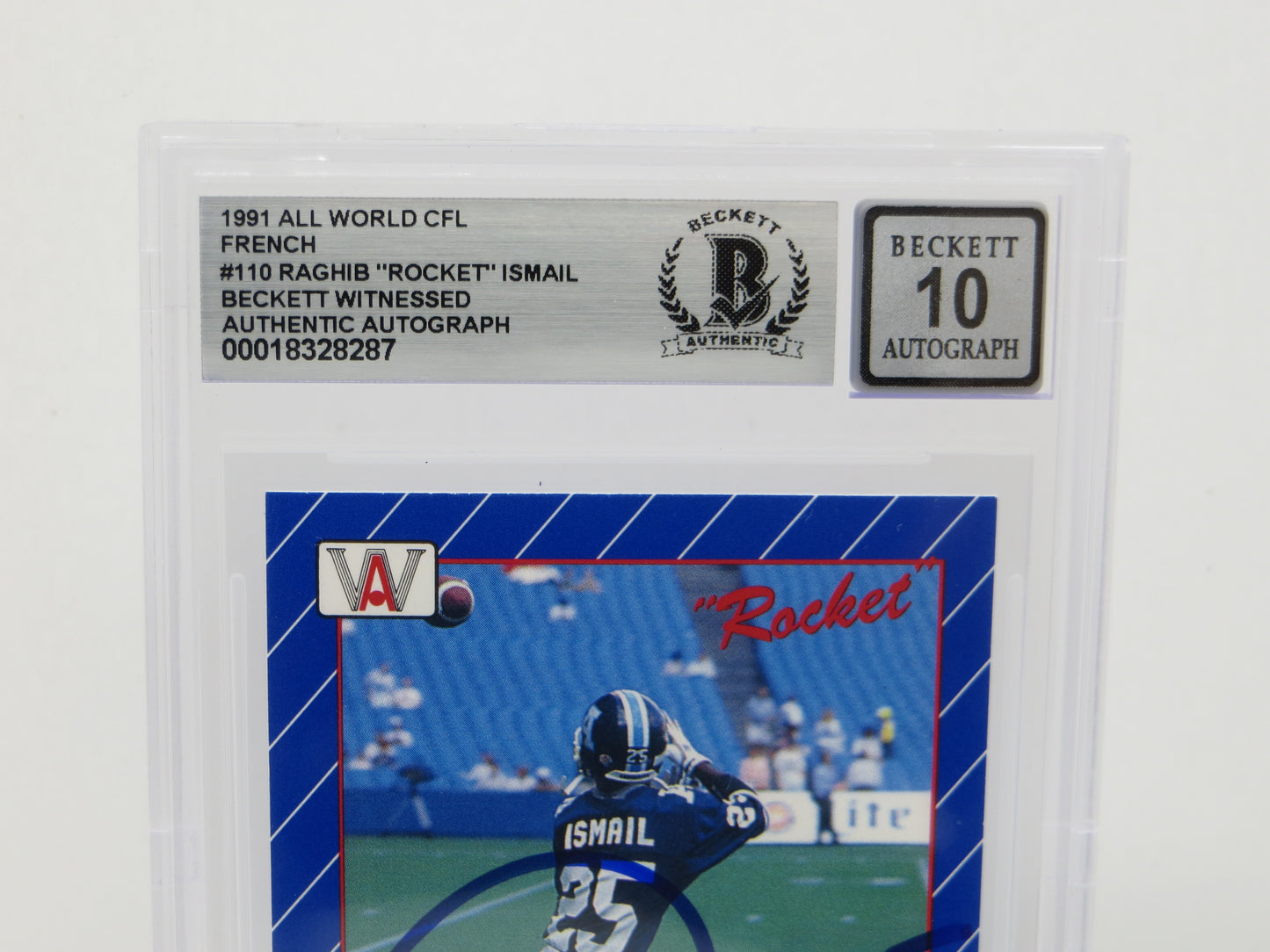 ROCKET ISMAIL SIGNED BGS BAS Slab 1991 All World CFL French #110 Argonauts AUTO 10