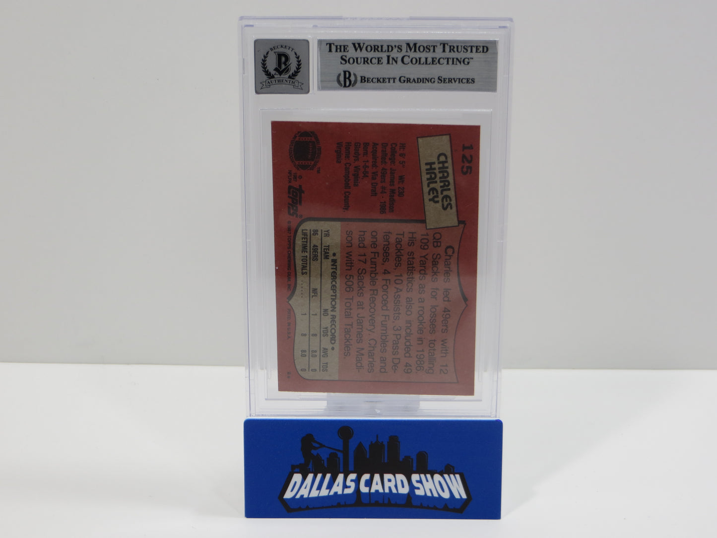 CHARLES HALEY SIGNED 1987 TOPPS #125 COWBOYS 49ers BGS BAS SLAB AUTO 10