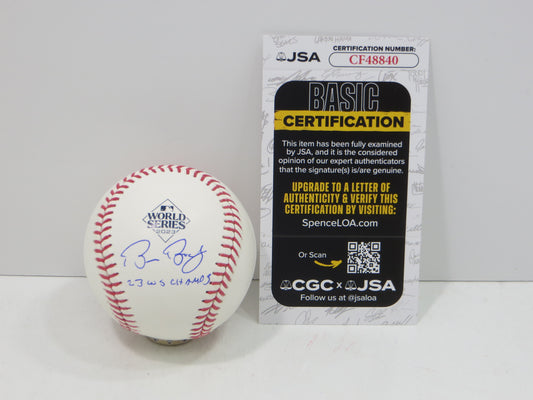 BRUCE BOCHY SIGNED Rawlings 2023 World Series BASEBALL w/INSC Texas Rangers JSA