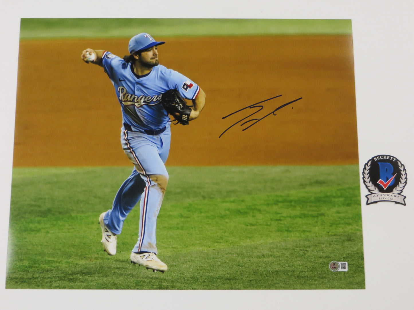 JOSH SMITH TEXAS RANGERS SIGNED 16x20 PHOTO ALT Jersey Light Blue FIELDING BAS