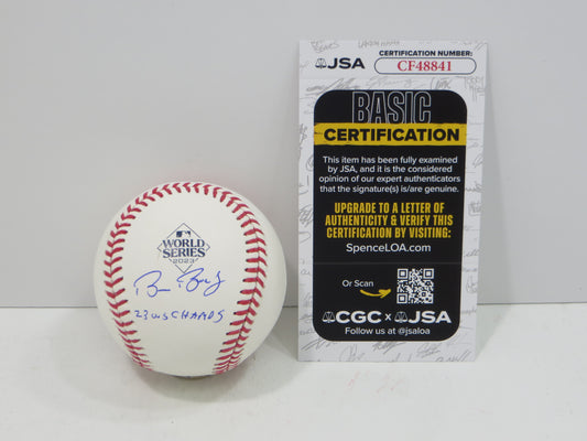 BRUCE BOCHY SIGNED Rawlings 2023 World Series BASEBALL w/INSC Texas Rangers JSA