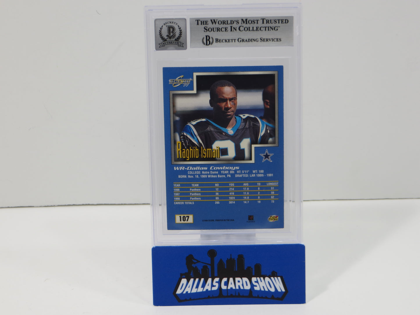 1999 Score #107 ROCKET ISMAIL SIGNED Carolina Panthers BGS BAS 10 Auto