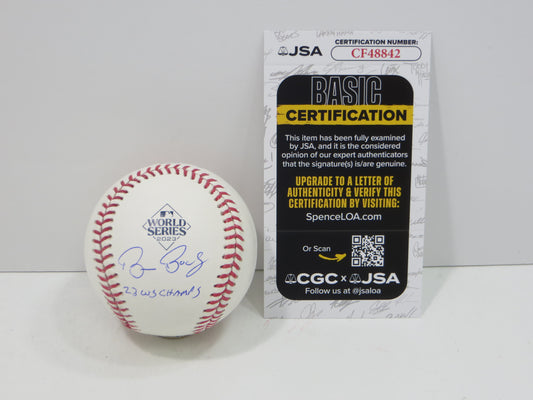 BRUCE BOCHY SIGNED Rawlings 2023 World Series BASEBALL w/INSC Texas Rangers JSA
