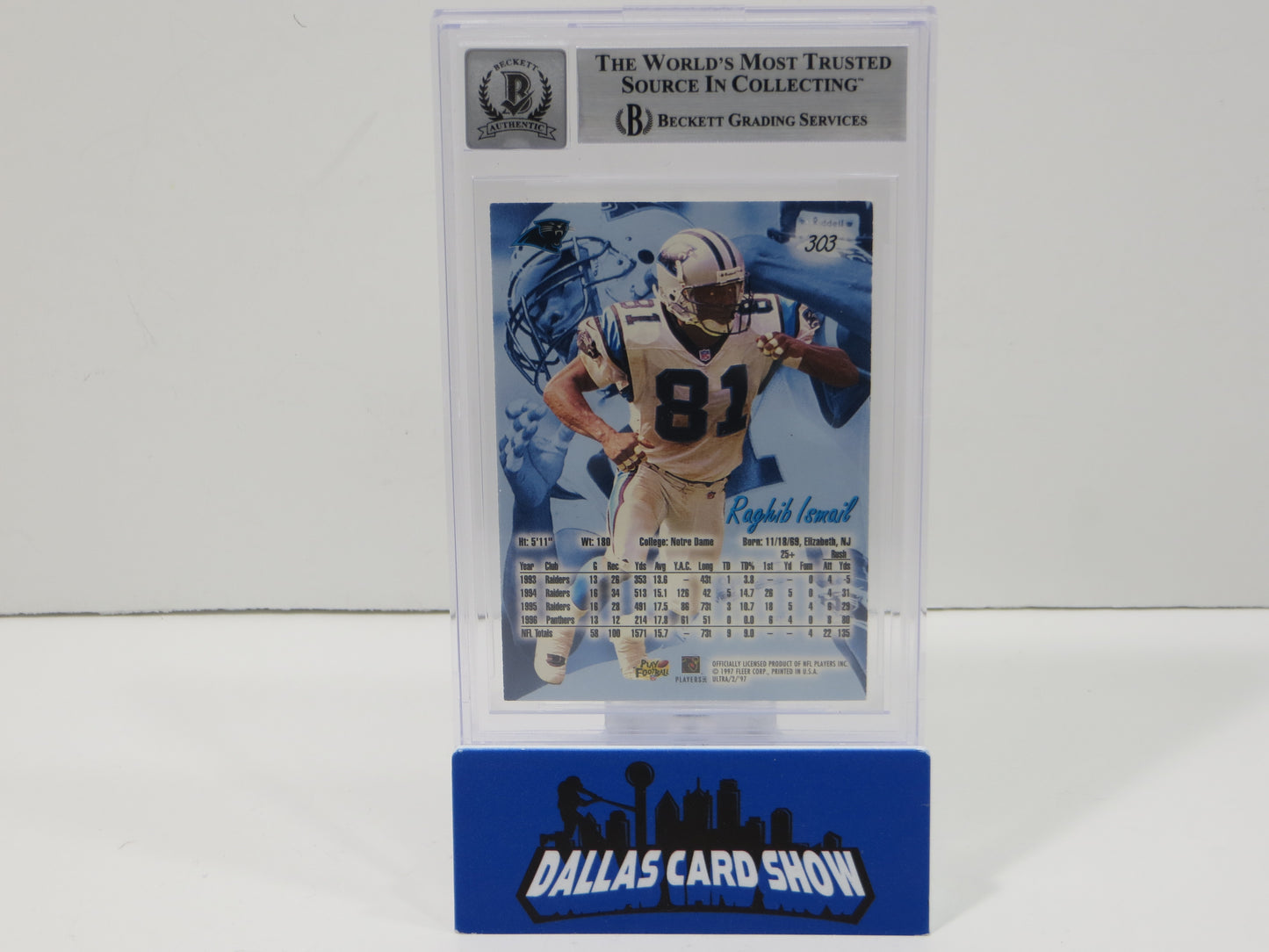 1997 Ultra #303 ROCKET ISMAIL SIGNED Carolina Panthers BGS BAS 10 Auto