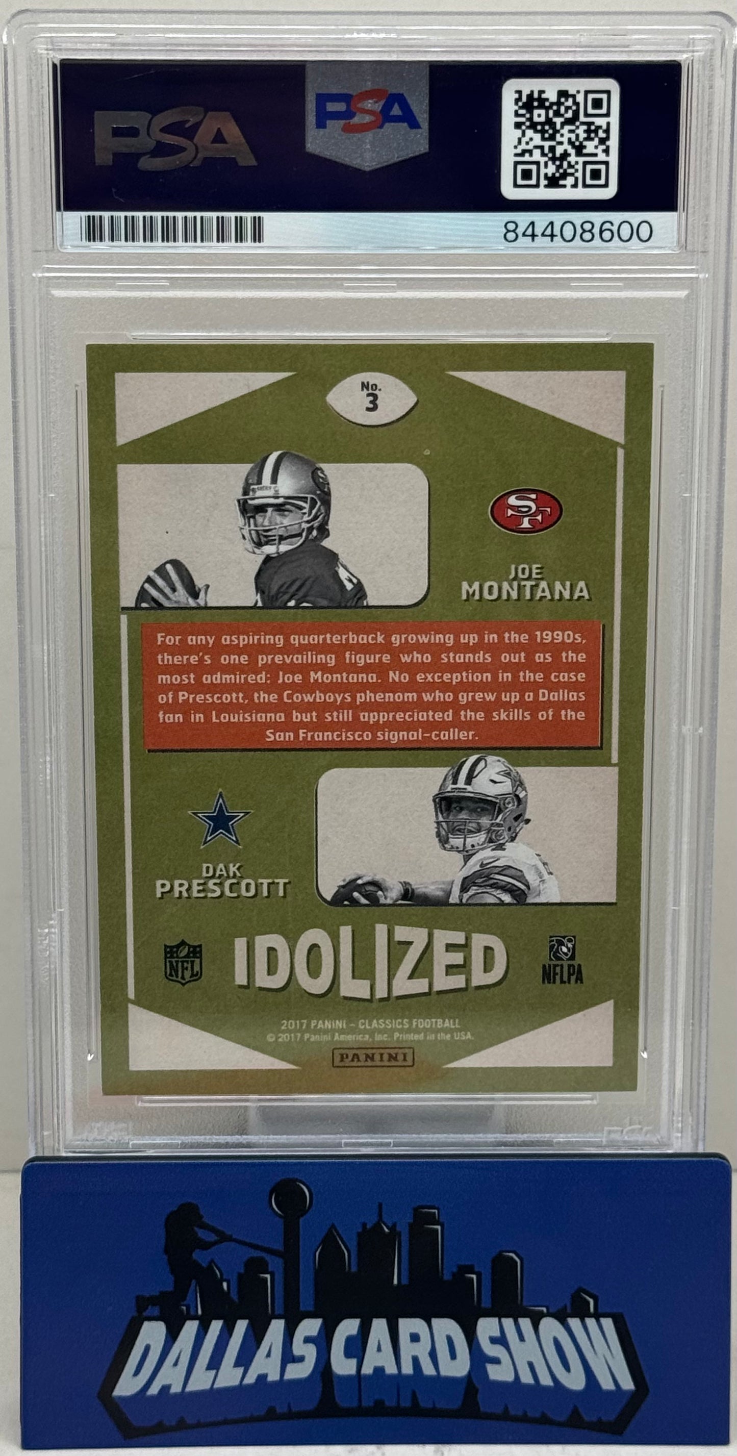 2017 Panini Classic #3 Dak Prescott,Joe Montana Idolized Autograph PSA Authentic Auto