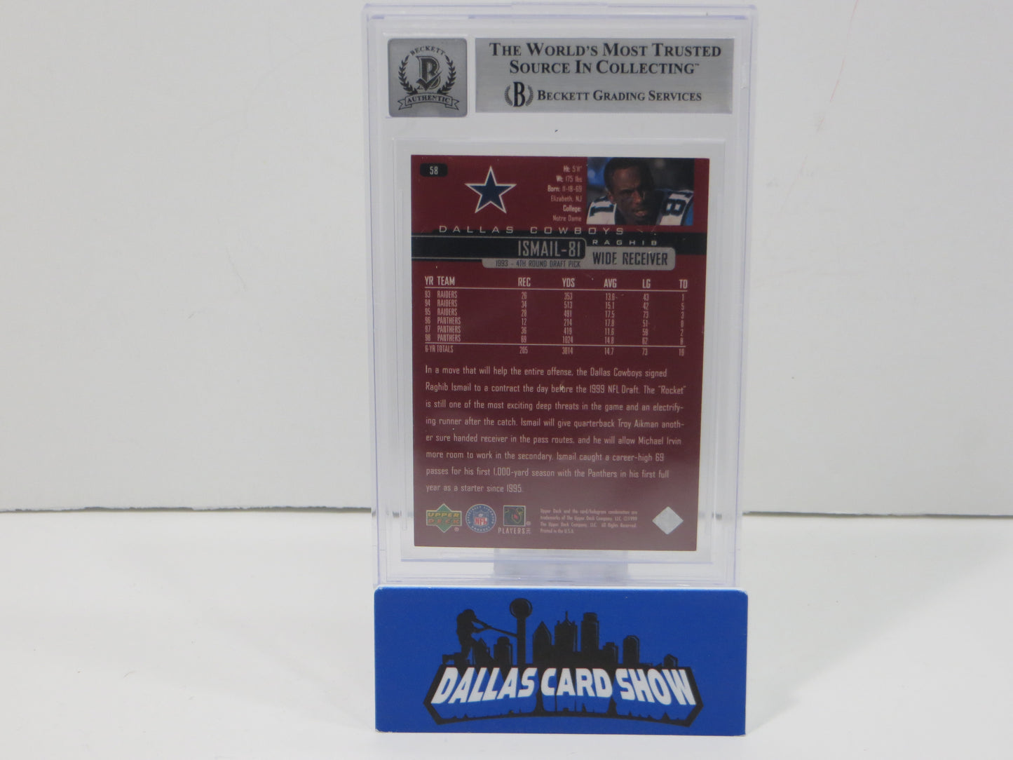 1999 Upper Deck #58 ROCKET ISMAIL SIGNED Carolina Panthers BGS BAS 10 Auto