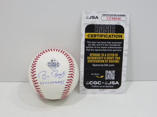 BRUCE BOCHY SIGNED Rawlings 2023 World Series BASEBALL w/INSC Texas Rangers JSA