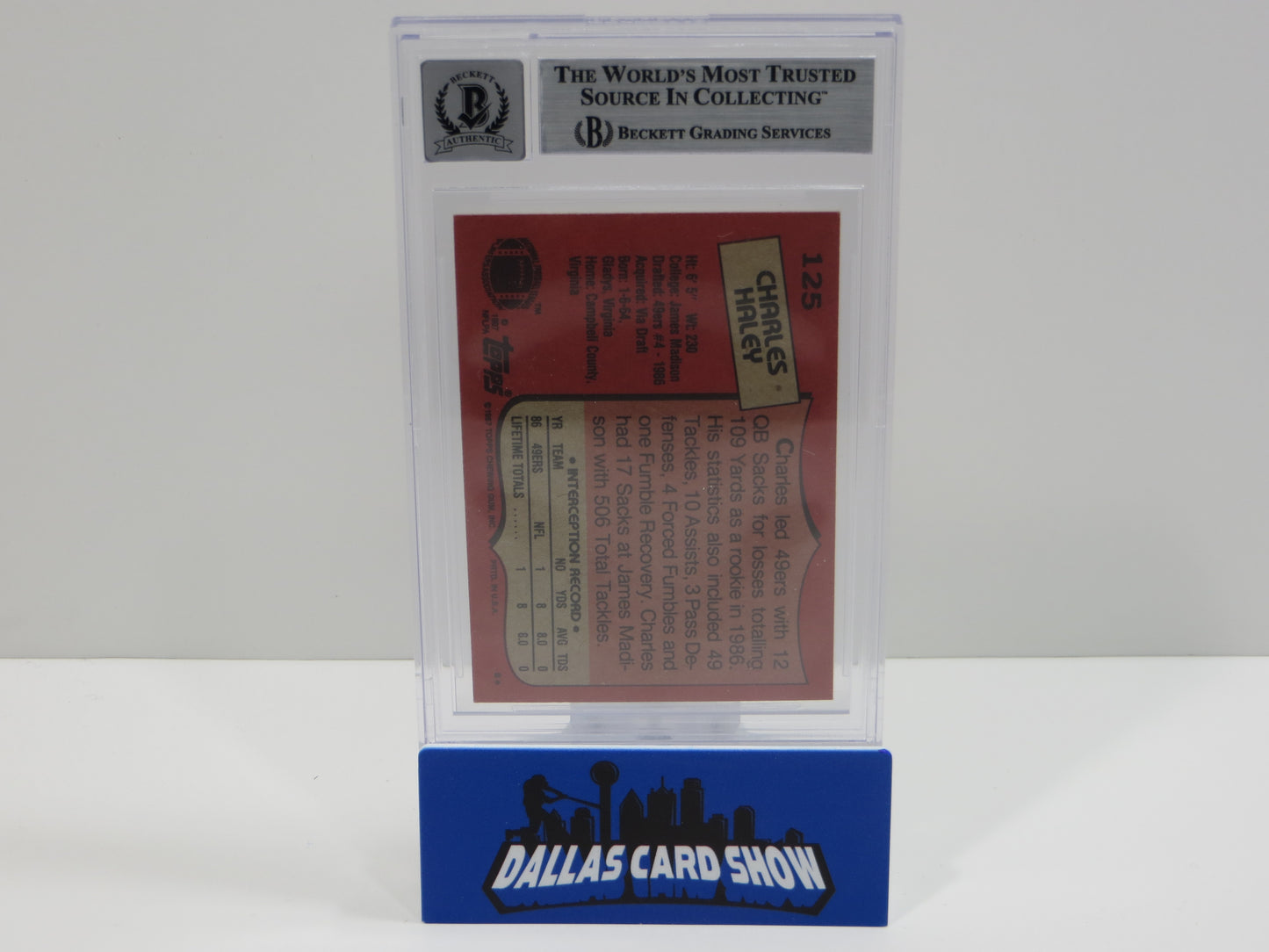 CHARLES HALEY SIGNED 1987 TOPPS #125 COWBOYS 49ers BGS BAS SLAB AUTO 10