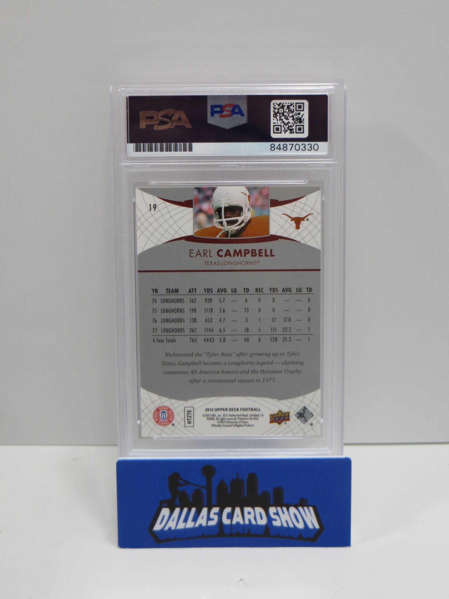 EARL CAMPBELL SIGNED 2012 UPPER DECK #19 Football Card PSA SLAB Authentic AUTO