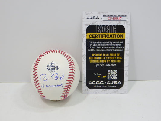 BRUCE BOCHY SIGNED Rawlings 2023 World Series BASEBALL w/INSC Texas Rangers JSA