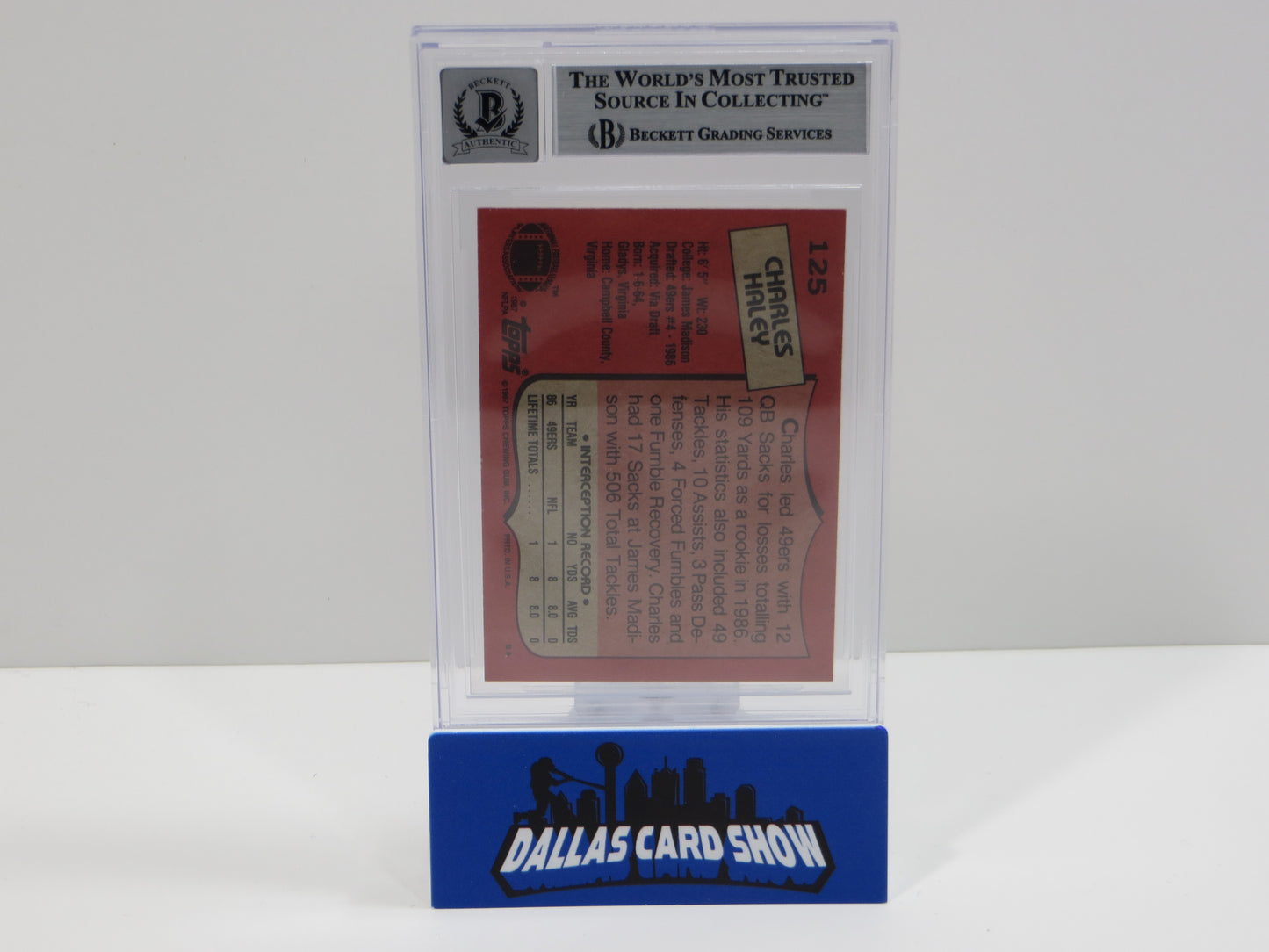 CHARLES HALEY SIGNED 1987 TOPPS #125 COWBOYS 49ers BGS BAS SLAB AUTO 10