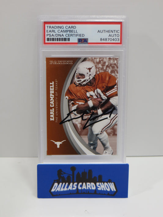 EARL CAMPBELL SIGNED 2015 PANINI COLLEGE #20 Football Card PSA SLAB Authentic AUTO