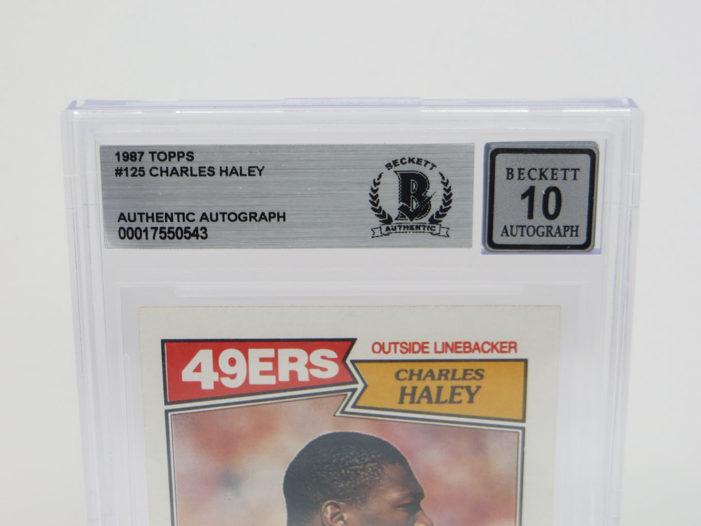 CHARLES HALEY SIGNED 1987 TOPPS #125 COWBOYS 49ers BGS BAS SLAB AUTO 10
