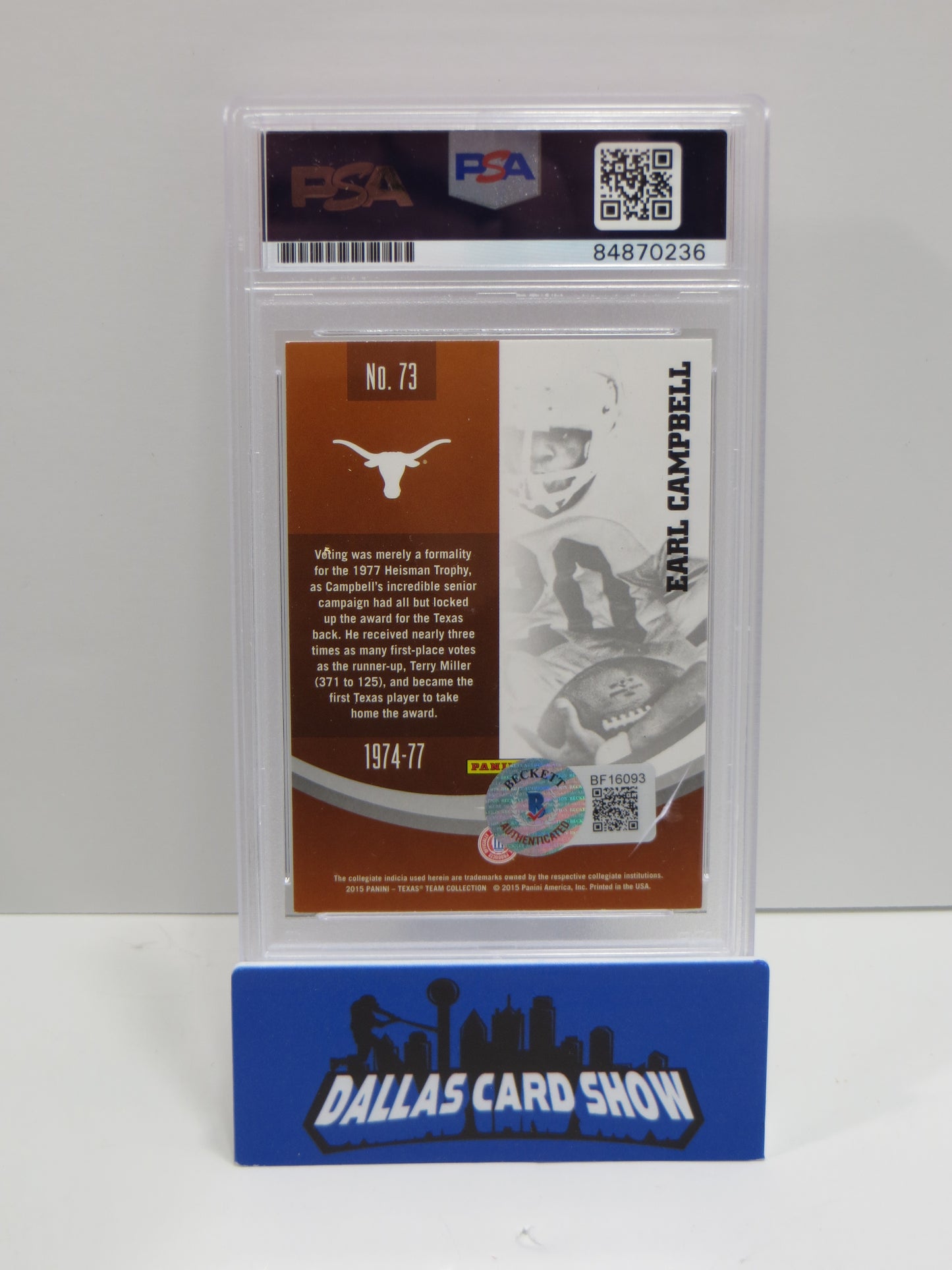 EARL CAMPBELL SIGNED 2015 PANINI COLLEGE #73 Football Card PSA SLAB Authentic AUTO