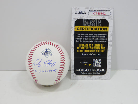 BRUCE BOCHY SIGNED Rawlings 2023 World Series BASEBALL w/INSC Texas Rangers JSA