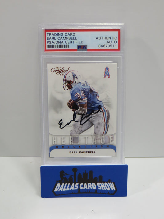 EARL CAMPBELL SIGNED 2017 DONRUSS CERTIFIED CUTS #16 Football Card PSA SLAB Authentic AUTO