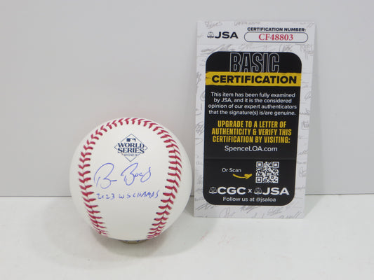BRUCE BOCHY SIGNED Rawlings 2023 World Series BASEBALL w/INSC Texas Rangers JSA