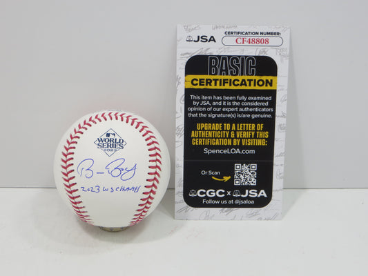 BRUCE BOCHY SIGNED Rawlings 2023 World Series BASEBALL w/INSC Texas Rangers JSA