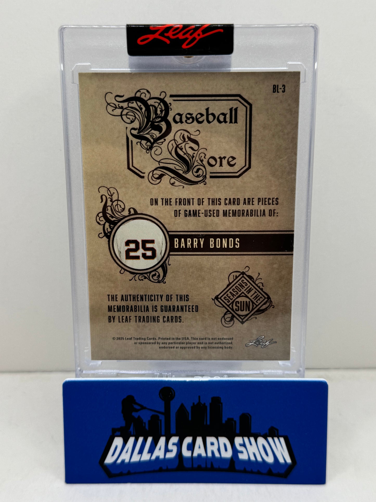 2025 Leaf Seasons In The Sun #BL-3 Barry Bonds Baseball Lore Relic /12
