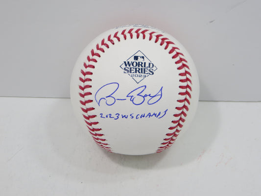 BRUCE BOCHY SIGNED Rawlings 2023 World Series BASEBALL w/INSC Texas Rangers JSA