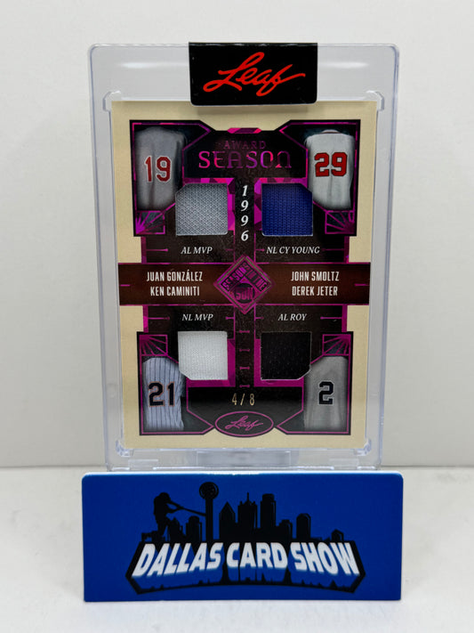 2025 Leaf Seasons In The Sun Derek Jeter,John Smoltz,Juan Gonzalez,Caminiti Award Season Relic /8