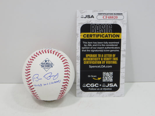 BRUCE BOCHY SIGNED Rawlings 2023 World Series BASEBALL w/INSC Texas Rangers JSA