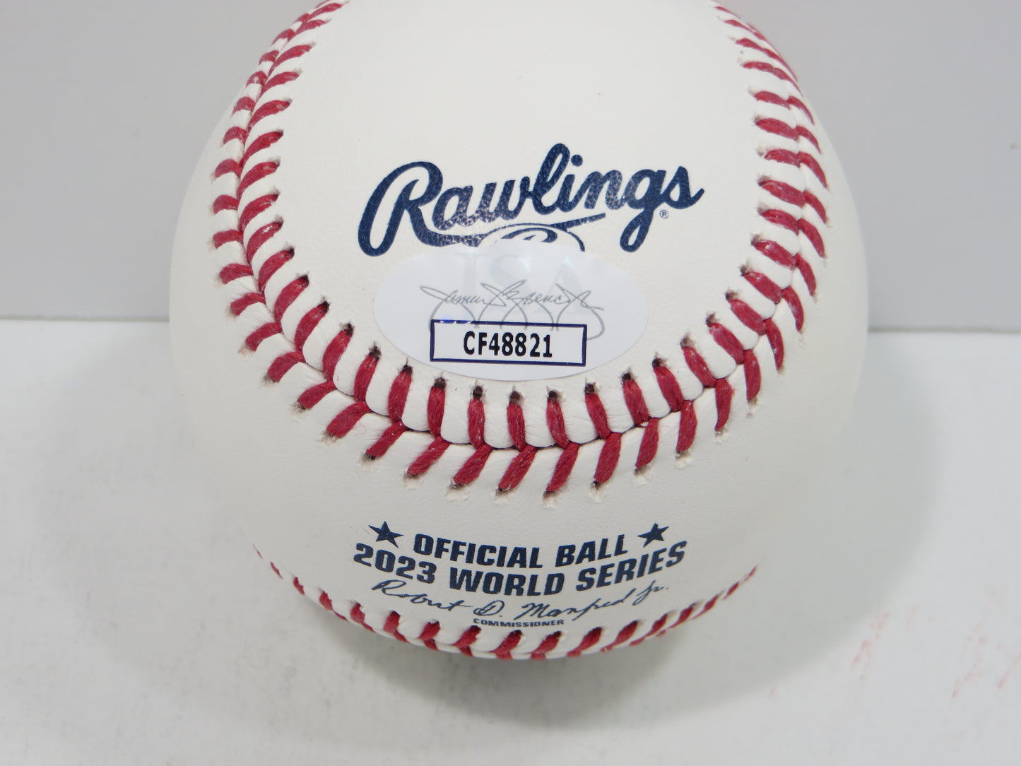 BRUCE BOCHY SIGNED Rawlings 2023 World Series BASEBALL w/INSC Texas Rangers JSA
