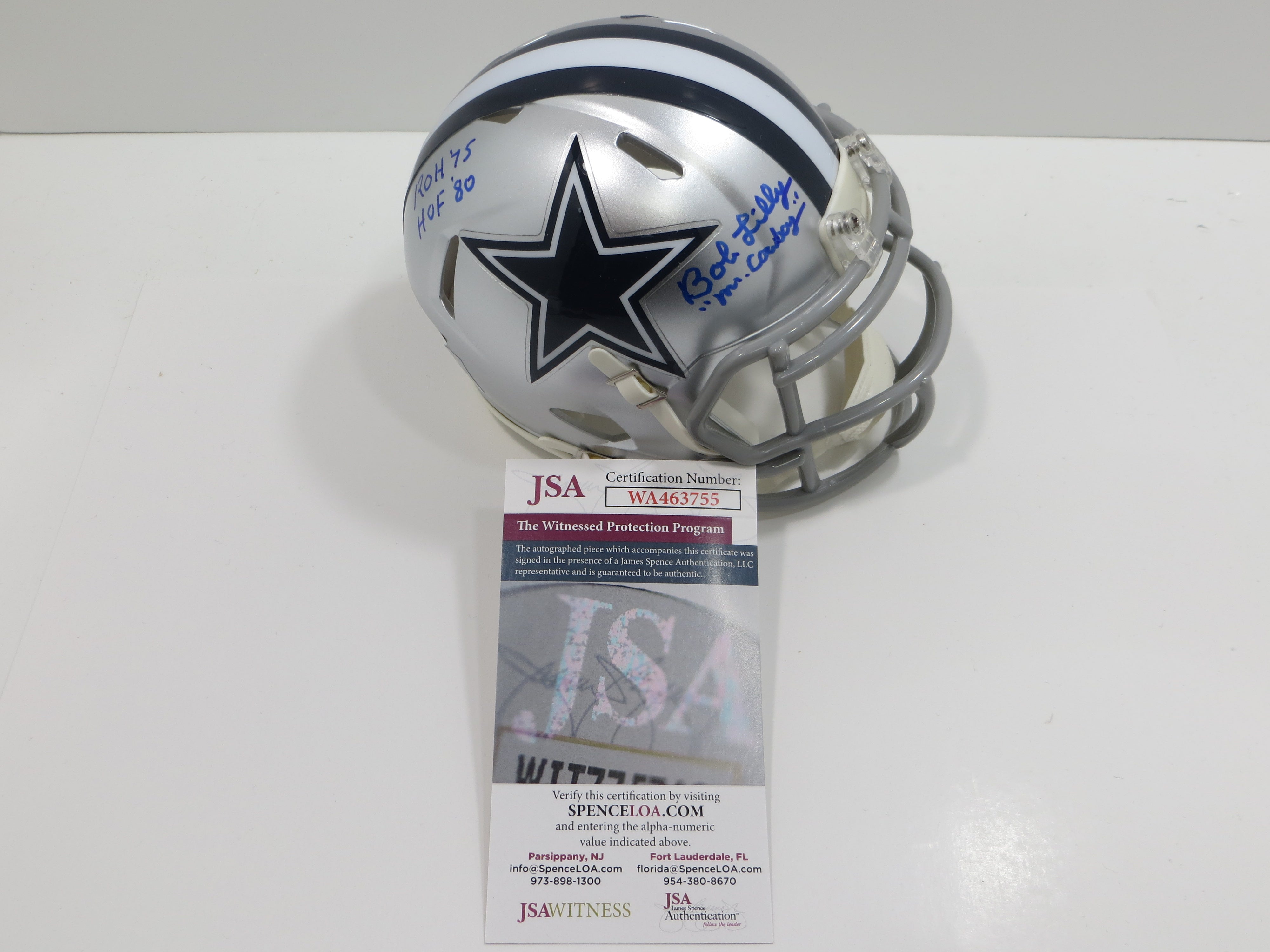 dallas cowboys football helmet signed by bob lilly Autographed Throwback 1960-1963 Mini with HOF 1980 Inscription This throwback mini helmet has been personally hand LEGENDARY PLAYERS - BOB LILLY