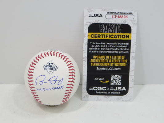 BRUCE BOCHY SIGNED Rawlings 2023 World Series BASEBALL w/INSC Texas Rangers JSA