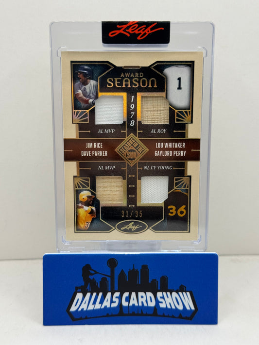 2025 Leaf Seasons In The Sun Rice,Parker,Whitaker,Perry 1978 Award Season Relic /35