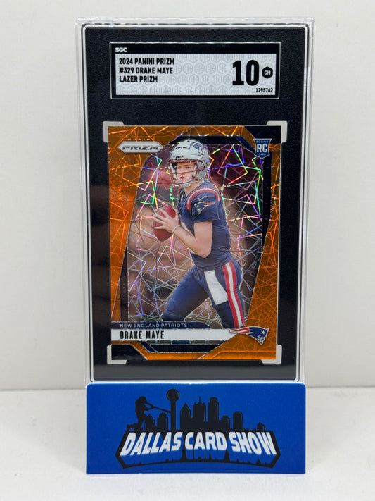 2024 Panini Prizm #329 Drake Maye Orange Lazer Prizm SGC 10