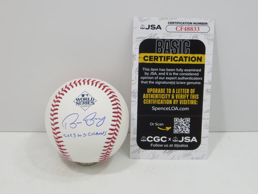 BRUCE BOCHY SIGNED Rawlings 2023 World Series BASEBALL w/INSC Texas Rangers JSA