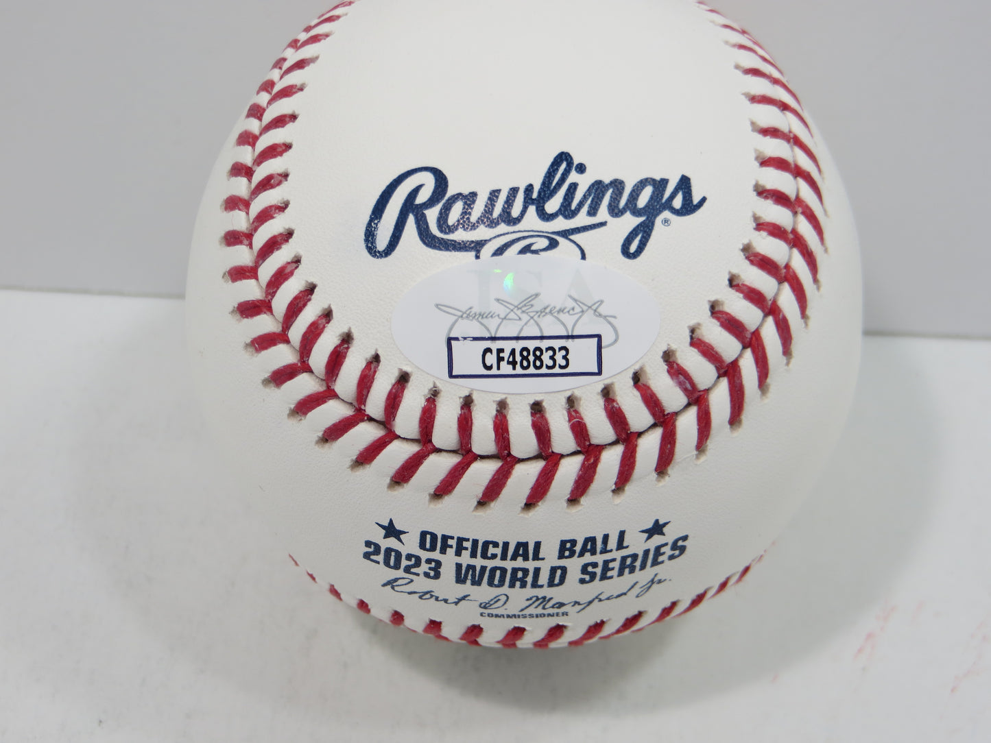 BRUCE BOCHY SIGNED Rawlings 2023 World Series BASEBALL w/INSC Texas Rangers JSA