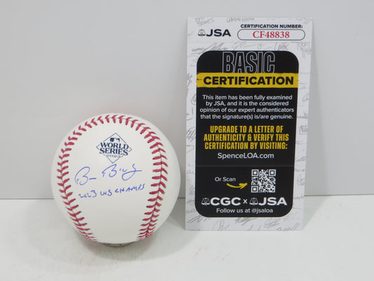 BRUCE BOCHY SIGNED Rawlings 2023 World Series BASEBALL w/INSC Texas Rangers JSA