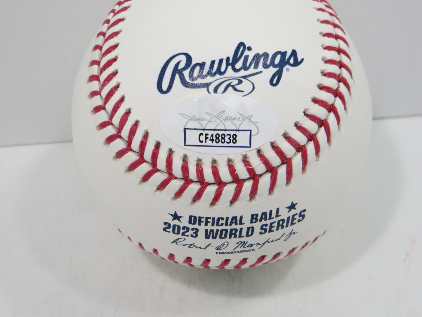 BRUCE BOCHY SIGNED Rawlings 2023 World Series BASEBALL w/INSC Texas Rangers JSA