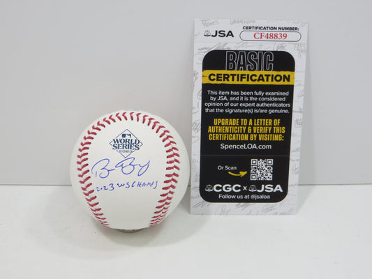 BRUCE BOCHY SIGNED Rawlings 2023 World Series BASEBALL w/INSC Texas Rangers JSA