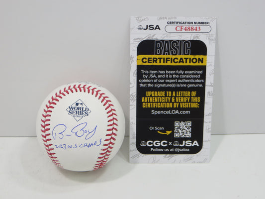 BRUCE BOCHY SIGNED Rawlings 2023 World Series BASEBALL w/INSC Texas Rangers JSA