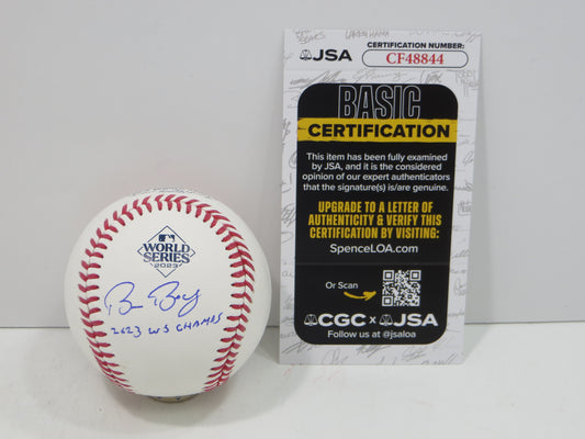 BRUCE BOCHY SIGNED Rawlings 2023 World Series BASEBALL w/INSC Texas Rangers JSA