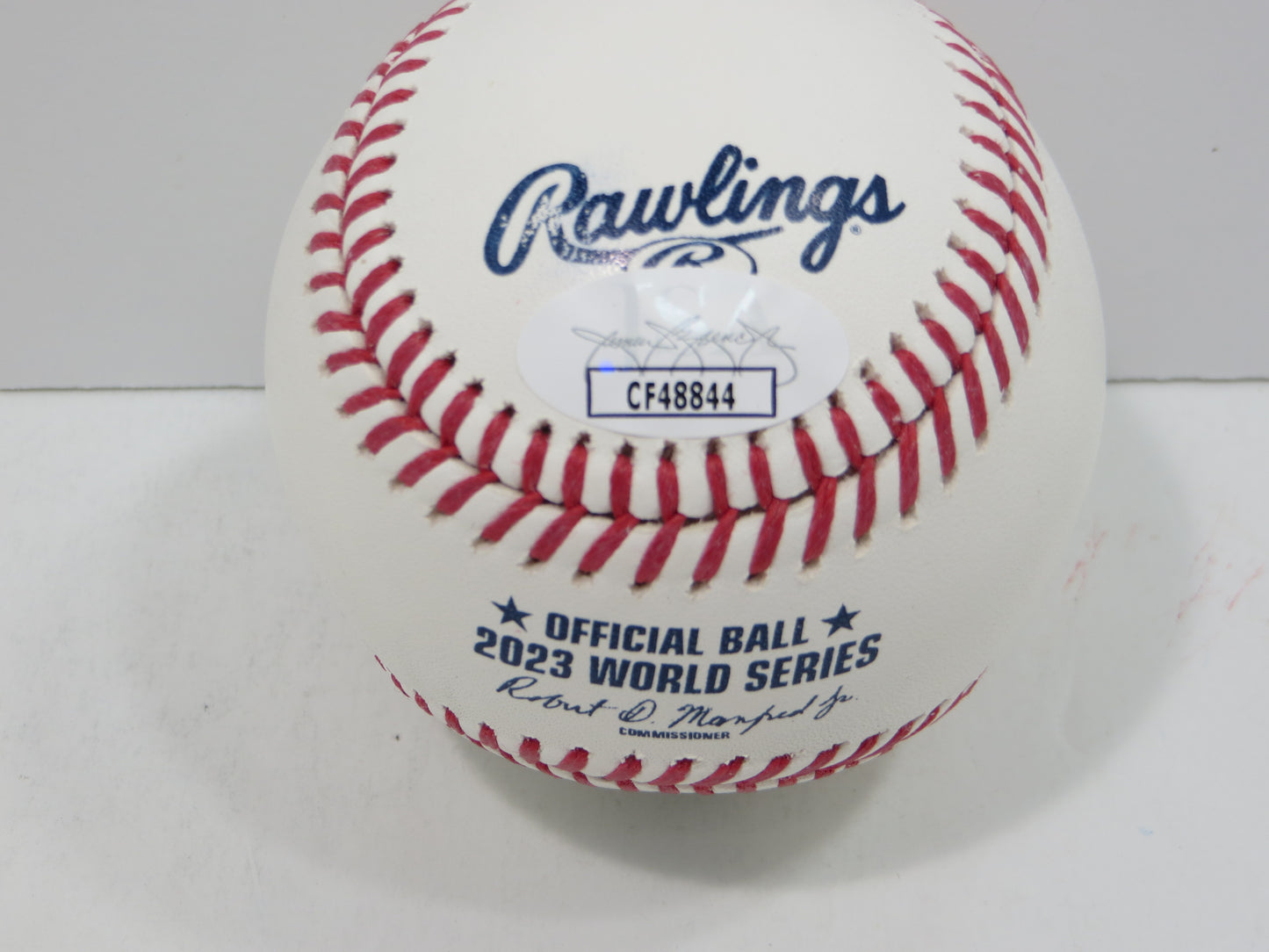 BRUCE BOCHY SIGNED Rawlings 2023 World Series BASEBALL w/INSC Texas Rangers JSA