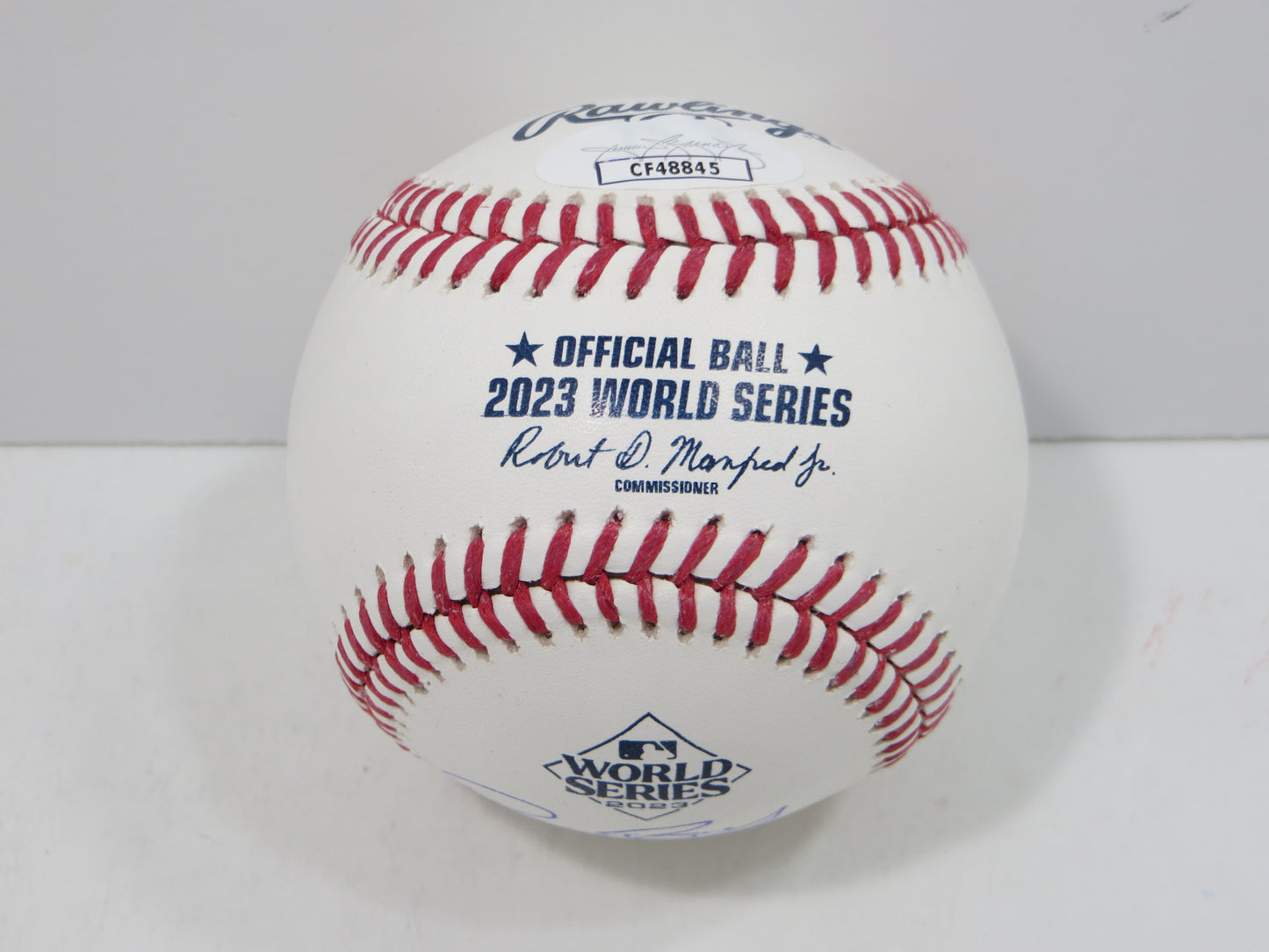 BRUCE BOCHY SIGNED Rawlings 2023 World Series BASEBALL w/INSC Texas Rangers JSA