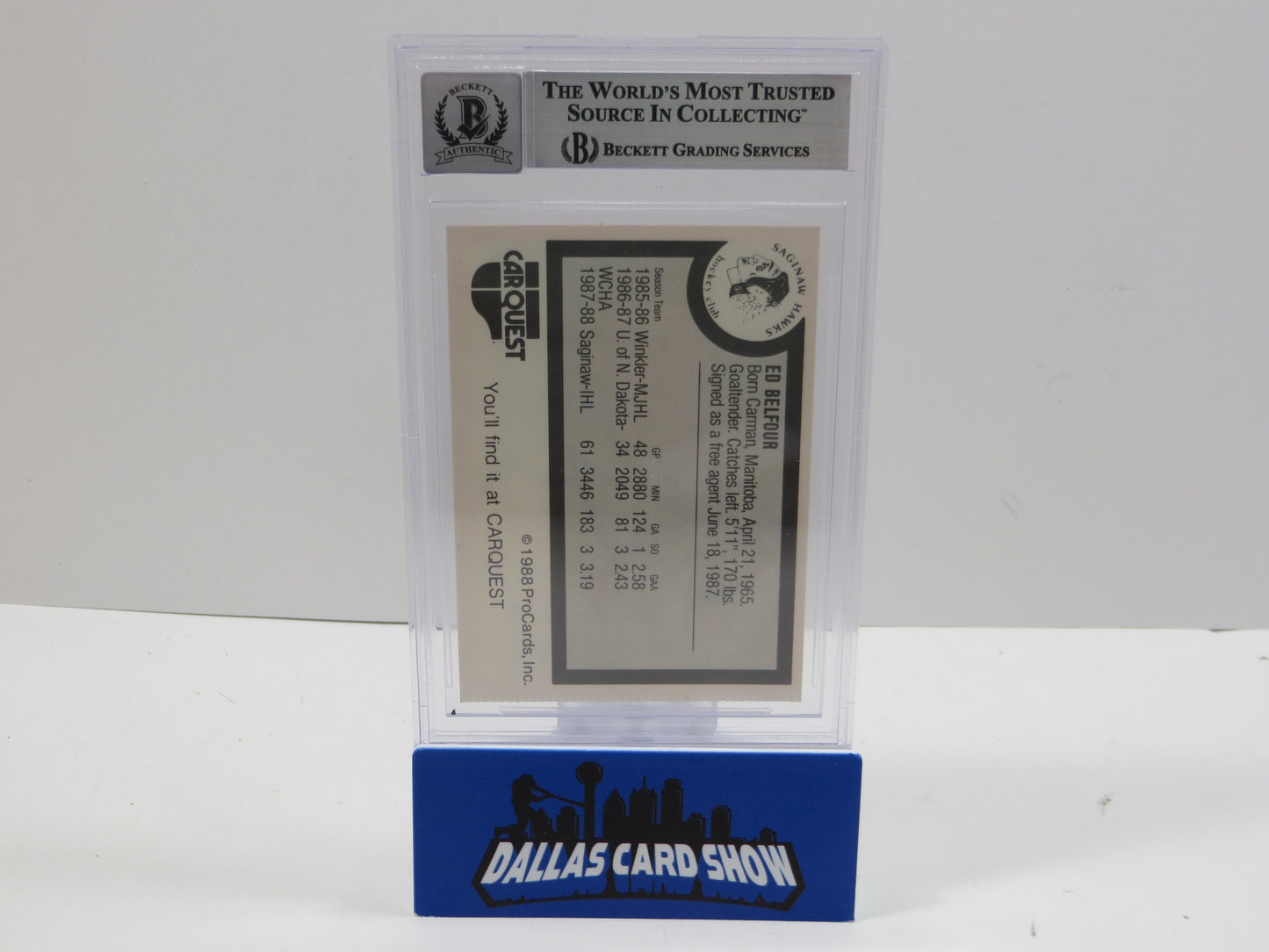 ED BELFOUR SIGNED 1988-89 ProCards IHL #95 BAS BGS Slab AUTO 10 Blackhawks