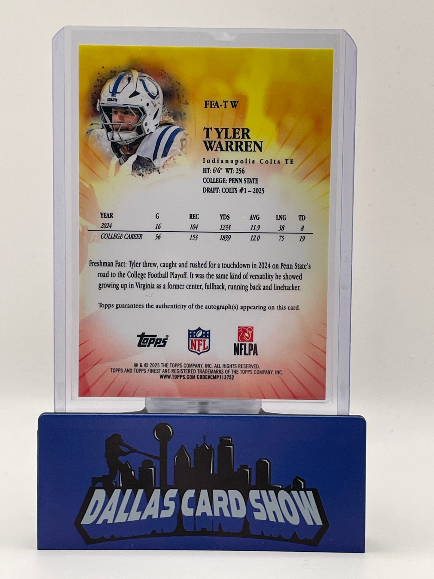 2025 Topps Finest #FFA-TW Tyler Warren Freshman Autograph