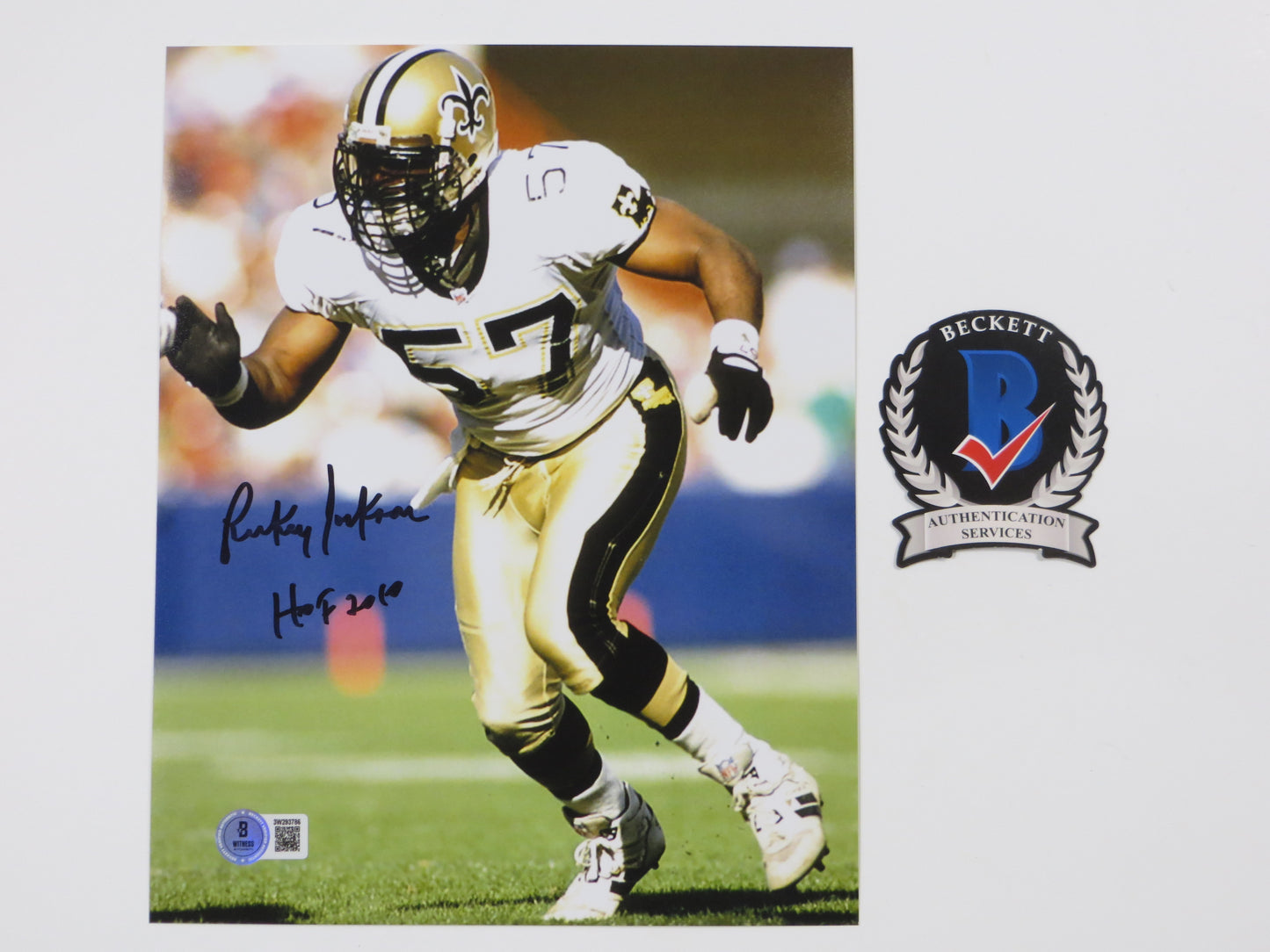 RICKEY JACKSON NEW ORLEANS SAINTS SIGNED 8x10 PHOTO w/HOF 2010 BAS COA