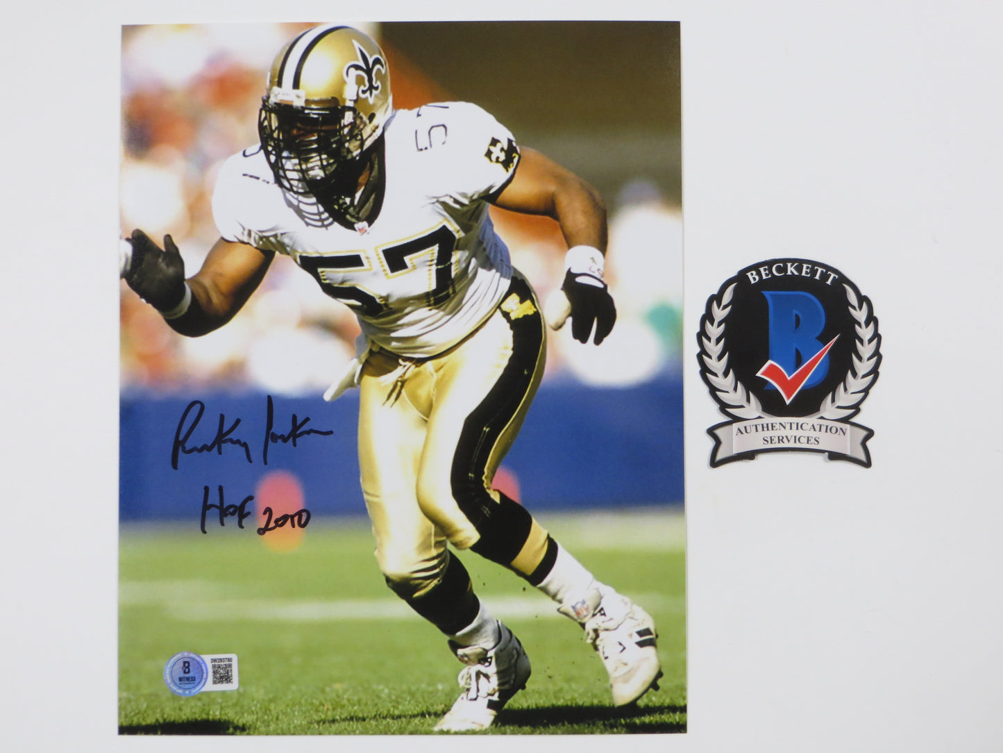 RICKEY JACKSON NEW ORLEANS SAINTS SIGNED 8x10 PHOTO w/HOF 2010 BAS COA