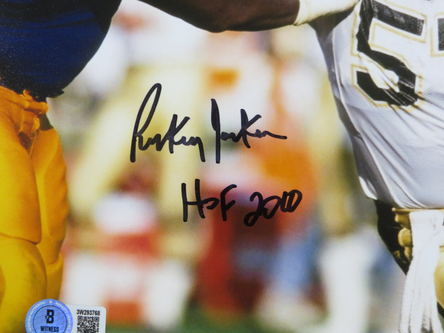 RICKEY JACKSON NEW ORLEANS SAINTS SIGNED 8x10 PHOTO vs RAMS w/HOF2010 BAS