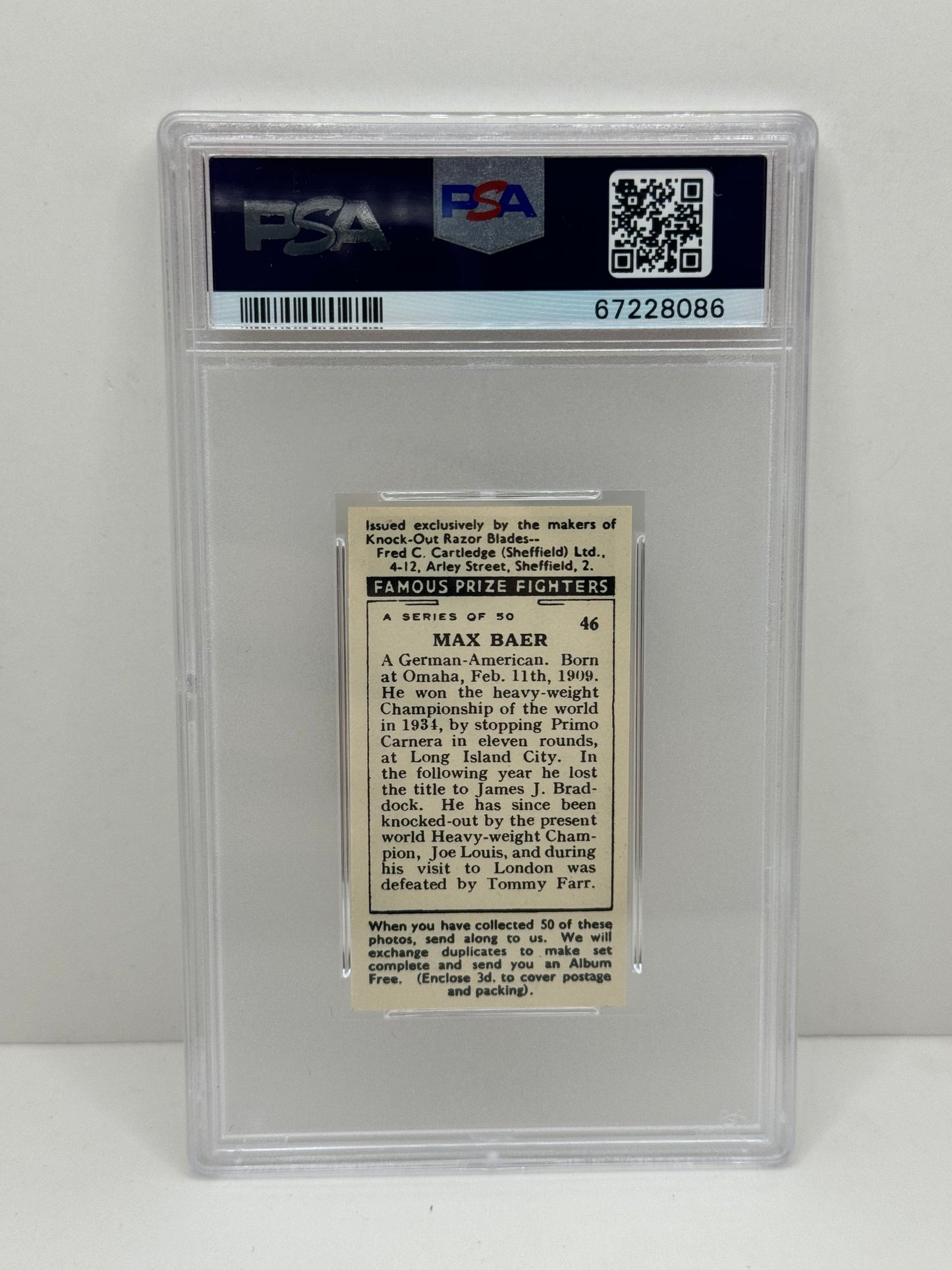1938 F.C. Cartledge Max Baer Famous Prize Fighters #46 PSA 5 EX
