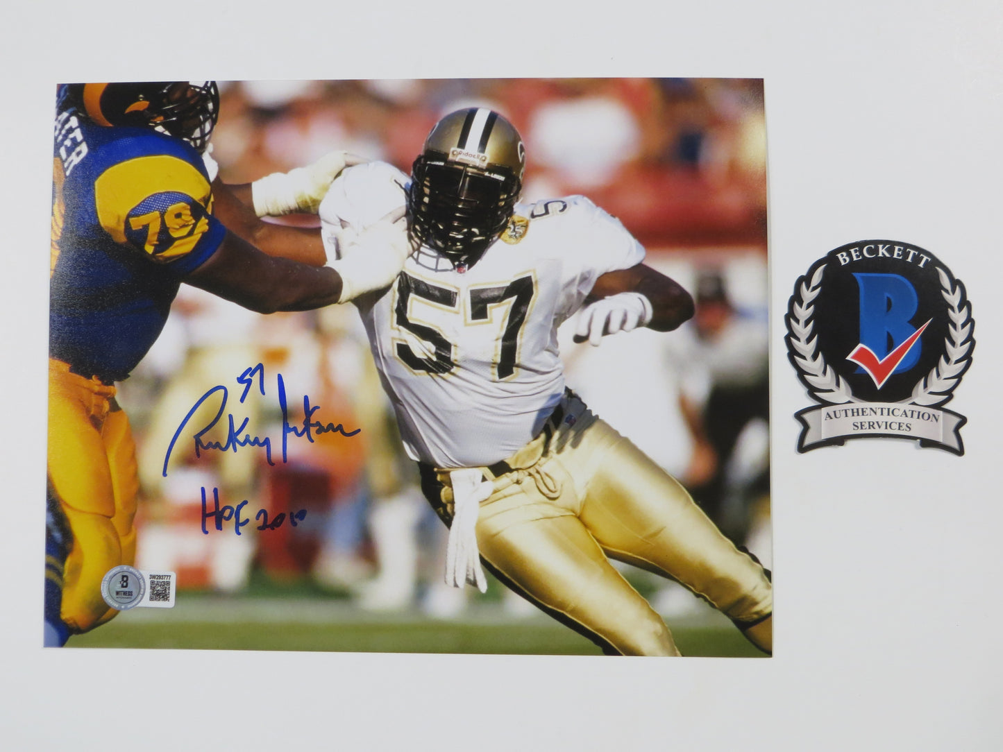 RICKEY JACKSON NEW ORLEANS SAINTS SIGNED 8x10 PHOTO v RAMS w/HOF2010 BAS