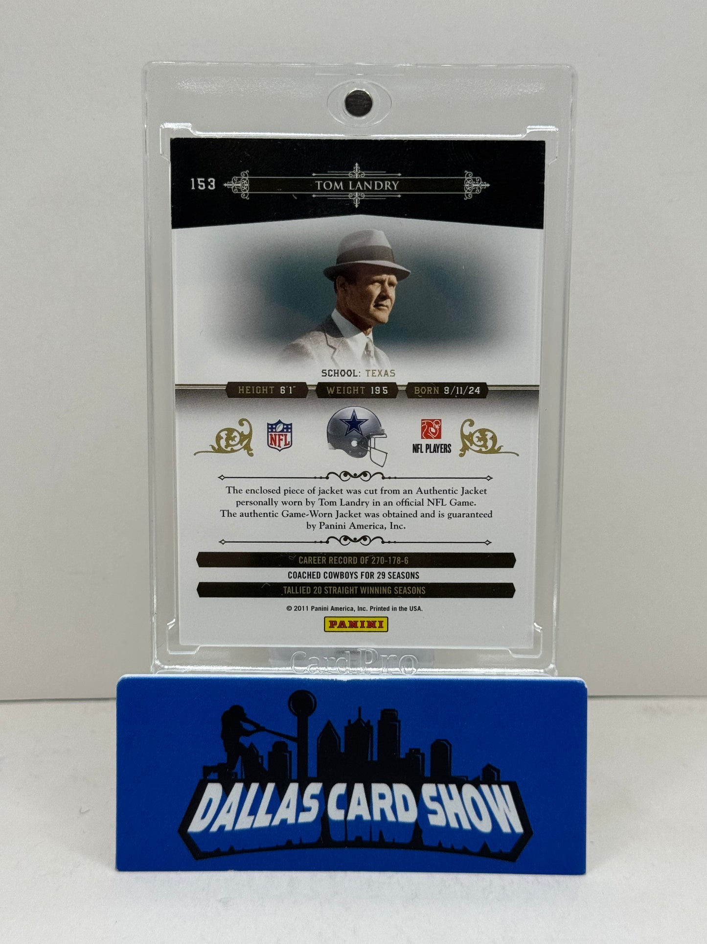 2011 Panini National Treasure #153 Tom Landry Legend Memorabilia Dallas Cowboys