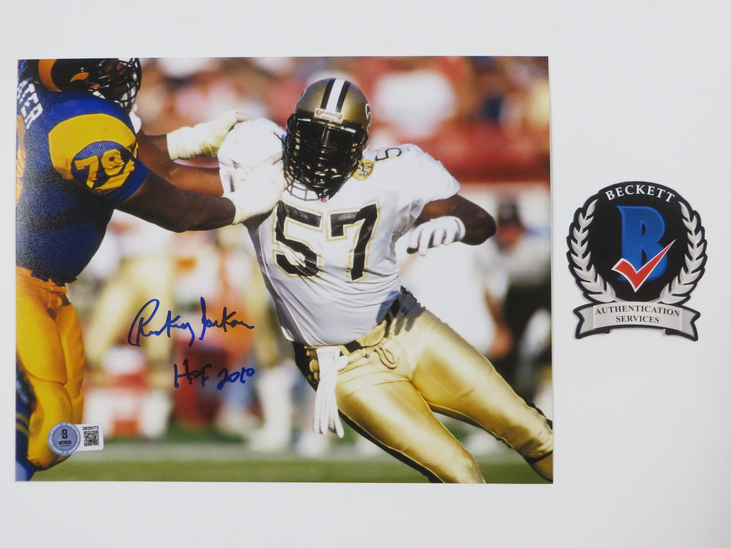 RICKEY JACKSON NEW ORLEANS SAINTS SIGNED 8x10 PHOTO v RAMS w/HOF2010 BAS