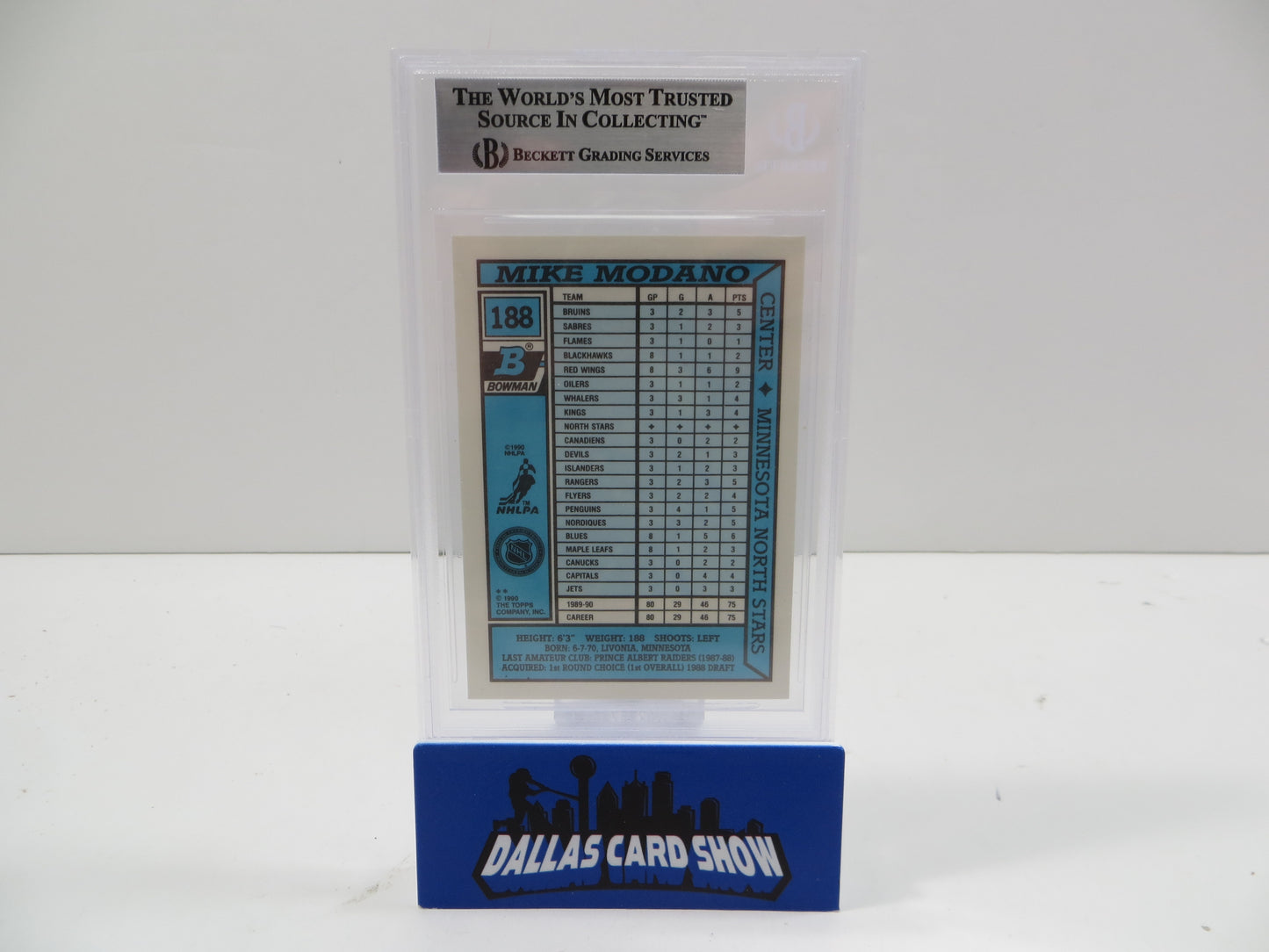 MIKE MODANO SIGNED 1990-91 Bowman Tiffany #188 BAS BGS Slab Dallas North Stars